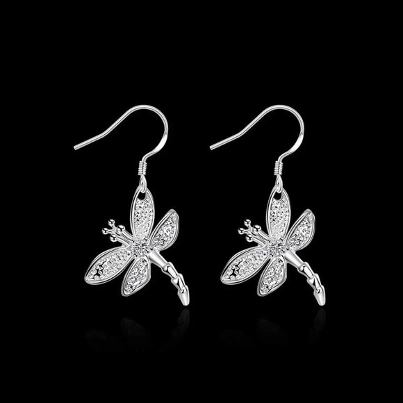 Gorgeous Crystal Dragonfly Hanging Earring's Solid Sterling Silver - Picture 5 of 9
